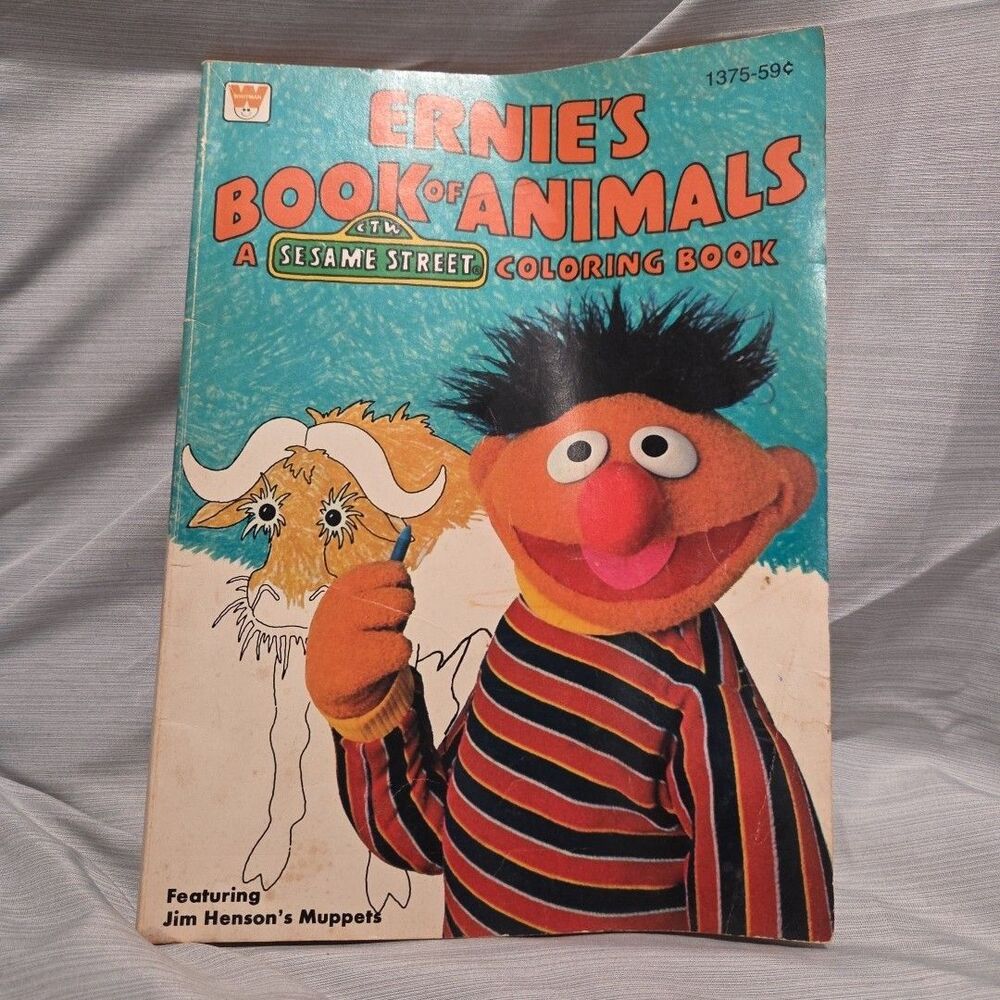 SESAME STREET Ernie’s Animals coloring book 1977 muppets Jim Henson  Muppets